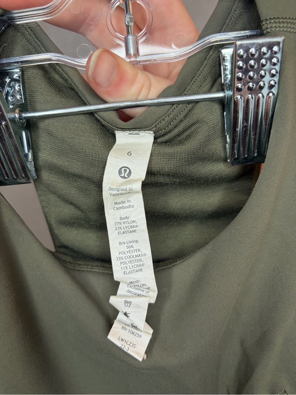 Lululemon Invigorate Training Tank Top Olive Green Crop Sports Bra Size 6 - Picture 3 of 3